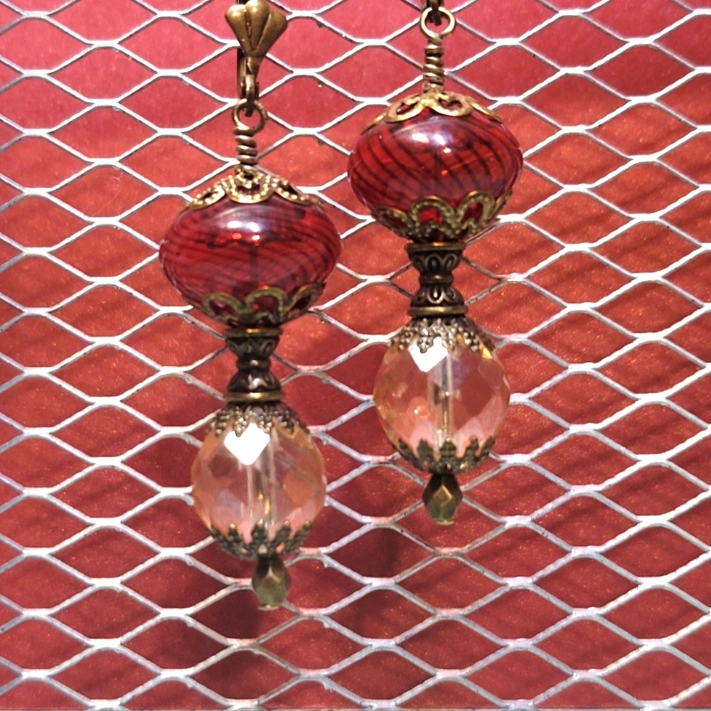 Romantic Victorian Handblown glass drop earrings. Handcrafted and Hypoallergenic